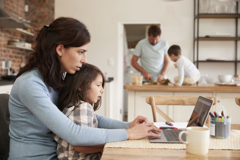 working from home with family