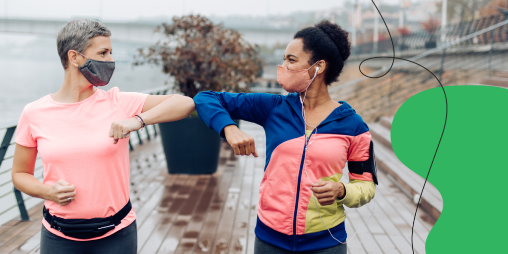 two women doig socially distanced exercise