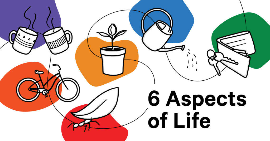 Aduro's 6 Aspects of Life – Lifestyle and Health, Growth and Development, Mindset and Resilience, Money and Prosperity, Purpose and Contribution, Relationships and Community